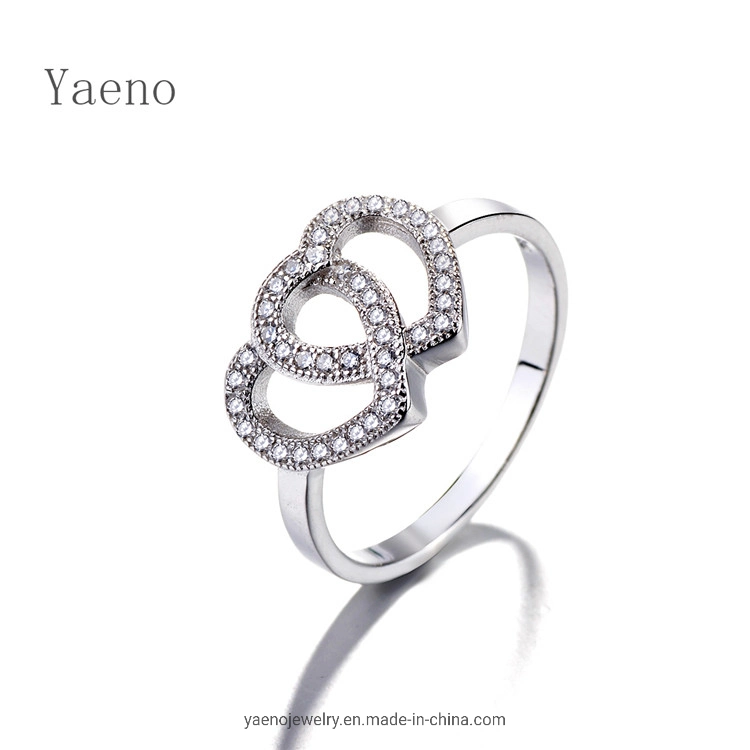 Simple Fresh Fashion Silver Double Heart Ring Valentine&prime; S Day Gift