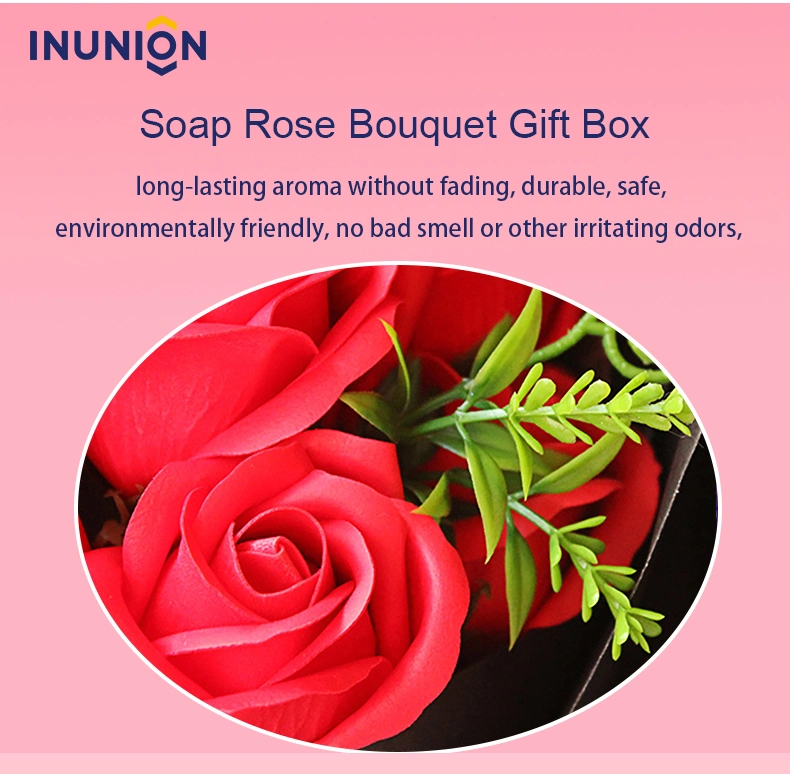 Amazon Valentine&prime;s Day Bear 7PCS Artificial Flower Soap Rose Flower Bouquet Gift for Wedding