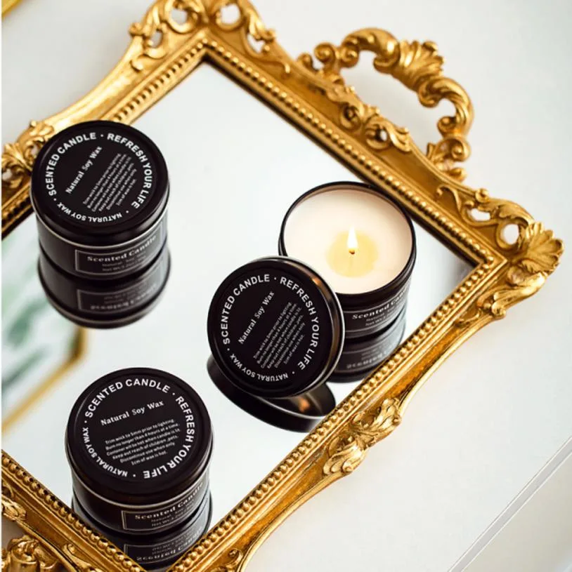 Ins Style Simple Black Tin Aromatherapy Scented Candle Cup Creative Valentine&prime;s Day Christmas Gift