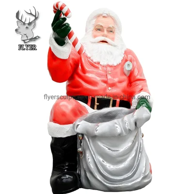 Life Size Santa Claus Sending Gift Fiberglass Sculpture for Christmas