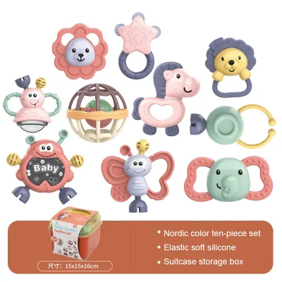 Cartoon Animal Shape Silicone Teethers Sets Teether Sets Baby Teether Sets Lovely Handbell for Baby