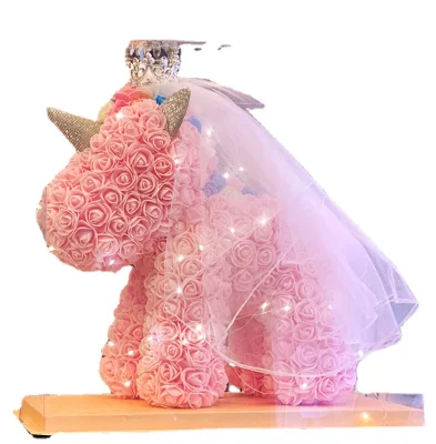 Wholesale PE Rose Unicorn with Crown Gift Christmas Valentine′ Day Birthday Festival Decoration Gift